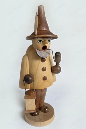 Räuchermann Wichtel ECHT ERZGEBIRGE HOLZKUNST MIT HERZ Pfeife Laterne naturfarben 21cm 