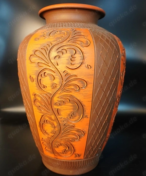 Standvase, Amphore aus Ton-Keramik mit floralen Ornamenten, rotbraun, 43 cm hoch