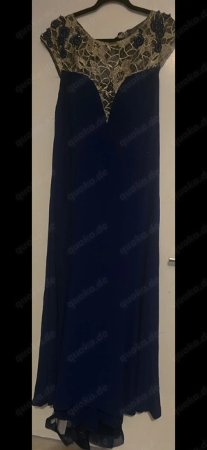 Elegantes blaues Kleid mit goldenen Details   Gr. 46 48