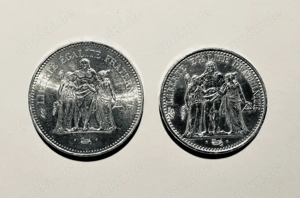 2 Silbermünzen 50 Francs 1977+ 10 Francs 1966 Hercules Frankreich