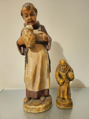 Antik! 2 Mönch Figuren Kellermeister Wachs mit Bierkrug Bierfass Rarität! 