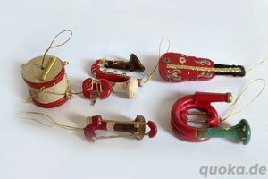 6 Christbaumanhänger Weihnachtsdeko Holz Musikinstrumente Erzgebirge 5cm vintage 60er