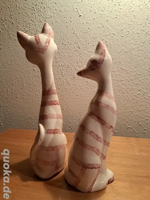 Große Katzen,Katze,Figur;Keramik,ca.31cm,weiß, rosa Bild 3