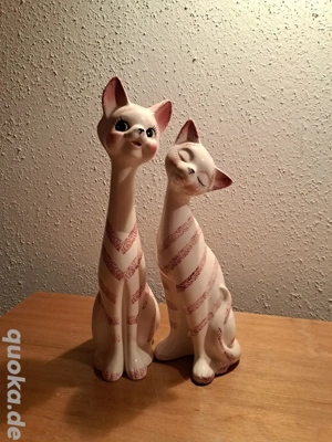 Große Katzen,Katze,Figur;Keramik,ca.31cm,weiß, rosa Bild 2