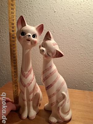 Große Katzen,Katze,Figur;Keramik,ca.31cm,weiß, rosa Bild 4