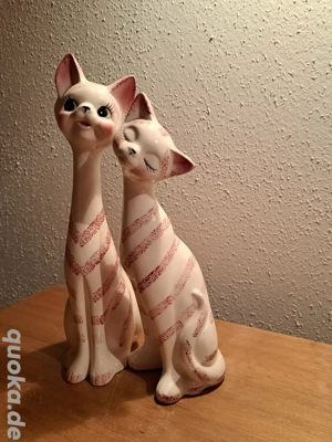 Große Katzen,Katze,Figur;Keramik,ca.31cm,weiß, rosa