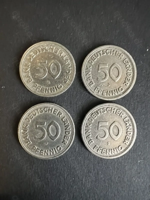 4 x 50 Pfennig Münzen der Bank Deutscher Länder von 1949