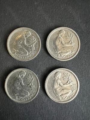 4 x 50 Pfennig Münzen "D, F, G und J" der Bank Deutscher Länder von 1949 Bild 2