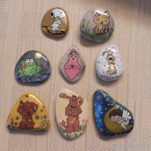 bemalte Steine Handarbeit Unikate Snoopy Barbamama Engel Fuchs Hund Frosch