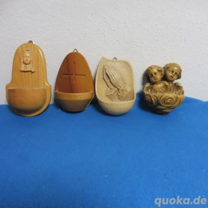 KONVOLUT  4 x Weihwasserkessel Weihwasserbecken Engel Betende Hände Maria