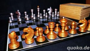 Gold & Silber Schachfiguren Design Knubbel Schachspiel + Holzkassette + Schachbrett  Chess Einmalig 