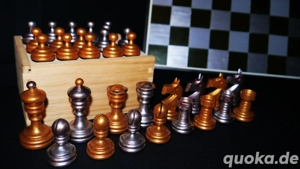 Gold & Silber Schachfiguren Design Knubbel Schachspiel + Holzkassette + Schachbrett  Chess Einmalig  Bild 4
