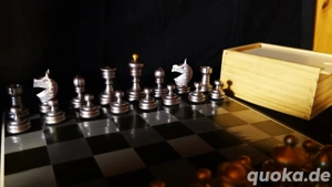 Gold & Silber Schachfiguren Design Knubbel Schachspiel + Holzkassette + Schachbrett  Chess Einmalig  Bild 7