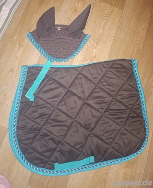 Schabracke VS + Fliegenhaube WB braun türkis Kordel gesteppt neuwertig Satteldecke pferdezubehör 