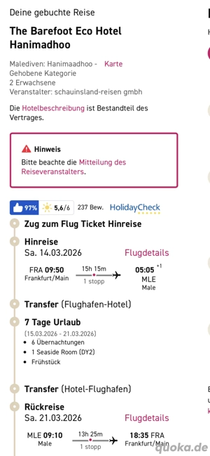 NOTVERKAUF: Malediven All-Inclusive im März + 1.Klasse (TUI) 950  