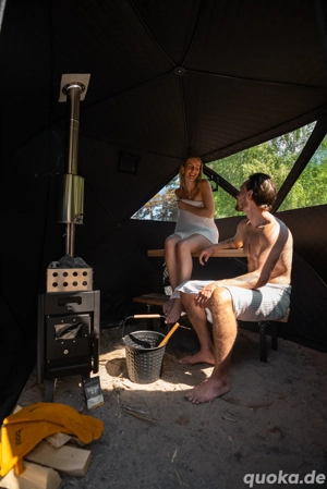 Mobile Sauna Fasssauna mieten   Saunazelt mit Ofen für Garten & Events