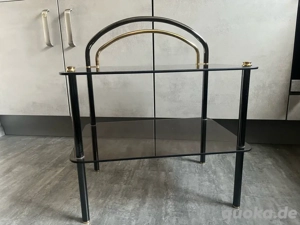 Beistelltisch Glastisch Nachttisch Glas grau gold