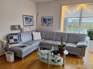 Lederecksofa - rauchblau -gebraucht