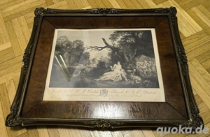 Antiker Kupferstich mit idyllischer, arkadischer Szene.