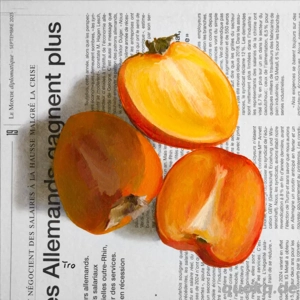 Kaki Bild Gemälde Frucht Ölbild Ölgemälde Küche Essen Obst Früchte Originalkunst