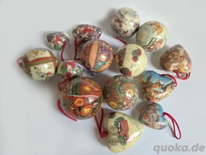 14 Weihnachtskugeln-Herzen Pappmarche Christbaumschmuck Nostalgie   6-7-8-10 versch.Motive 70er 