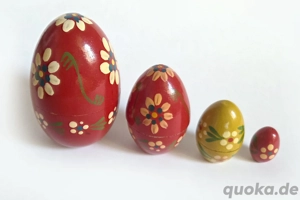 Osterei rot Holzei Matroschka Style Russisches Ei im Ei handbemalt 10cm vintage 60er