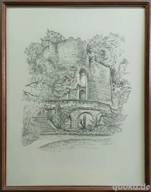 Originalzeichnung Jakob Baqué (Edenkoben)   Romanische Kapelle im Haardter Schloss