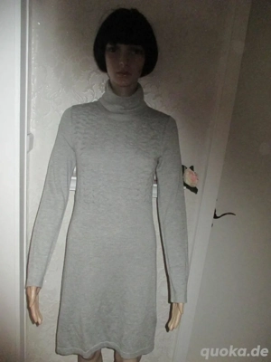 NEU Zopfmuster Rollkragen Fein- Strick Wolle Bodycon Mini- Kleid MeXX 36- 38  S schiefer hell grau
