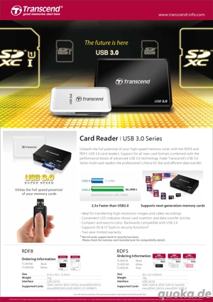 Transcend TS-RDF8 USB 3.0 Card Reader für SD- und CF-Karten schwarz mit USB-Kabel