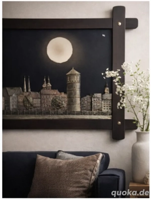 Handgefertigtes Metallbild   Düsseldorf Altstadt bei Nacht