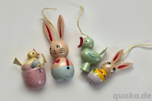 Osterhasen Vögelchen Nest Holz bemalt z.Aufhängen 4-6cm 70er vintage