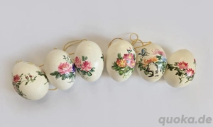 6 Ostereier Osterschmuck Osterstrauch m.Blumenfolie beklebt 5x8 Plastik vintage 70er
