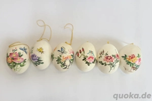 6 Ostereier Osterschmuck Osterstrauch m.Blumenfolie beklebt 5x8 Plastik vintage 70er