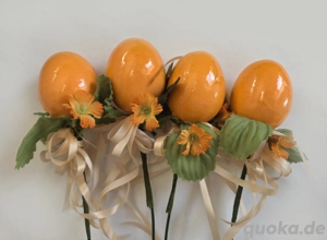 4 Ostereier Osterdeko Ostergesteck Blumen Bänder Draht Orange 5x8 Plastik vintage 70er
