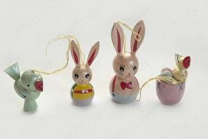 Osterhasen Vögelchen Nest Holz bemalt z.Aufhängen 4-6cm 70er vintage