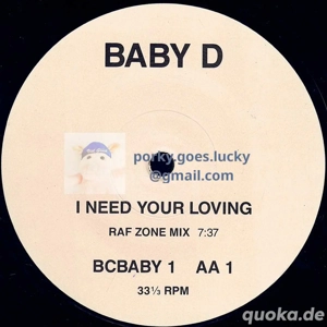 Baby D - I Need Your Loving BCBABY1 1995 12" Promo Vinyl Breakbeat House