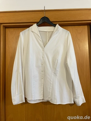 Weiße Bluse von AllezVera, Größe 42, gerippter Stoff