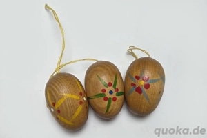 3 Ostereier Naturholz Ostern z. Aufhängen bemalt Erzgebirge 3cm 60er vintage 