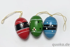 3 Ostereier Holz Ostern z. Aufhängen bemalt Erzgebirge 2cm 60er vintage