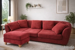 Gebrauchtes Rotes Sofa mit passendem Hocker (inkl. Versand)