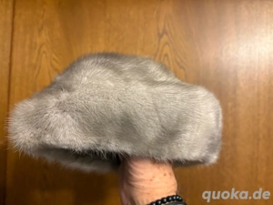 Nerzkappe Gr. 54 hell grau beige Wintermütze