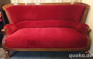 Sofa rot 2 Sitzer, Samt-Polsterstoff, antik