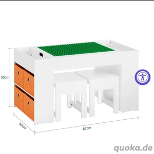 Kinderspieltisch mit LEGO Bauplatte und Stauraum