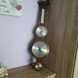 Wetterstation Thermometer, Uhr, Barometer und Hygrometer,Eichenholz  