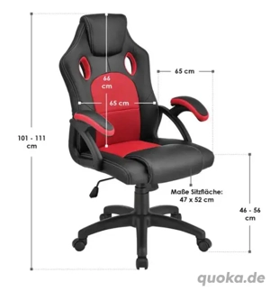 Juskys Gamingstuhl Bürostuhl Schwarz Rot, 120 kg, fertig montiert 