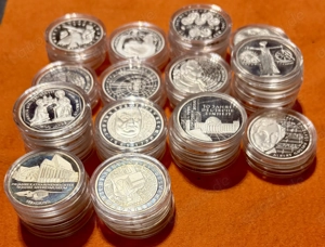 10 Mark Münzen 1998 - 2001 in Spiegelglanz, 15,5 Gramm 925er Feinsilber