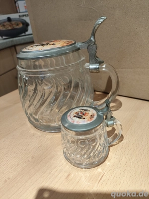 Bierkrug Glas mit Zinndeckel und Minikrug   Schnapsglas Schützen