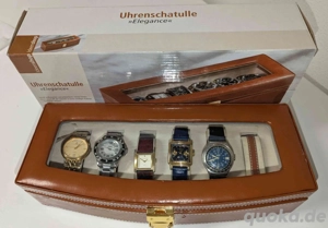 Konvolut Armbanduhren in Schatulle - Centia, Swatch, Fossil,..