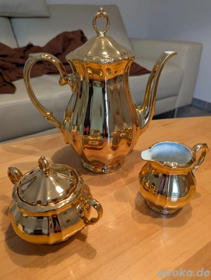Bareuther Kaffeekanne Zuckerdose Milchkännchen Gold