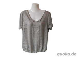 Bluse elegant chic glänzend beige schwarz kurzärmelig Gr. 42